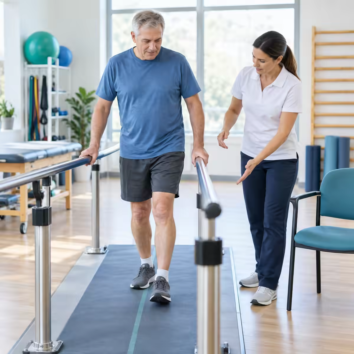 Tràn dịch khớp gối có nên đi bộ không – người bệnh tập đi có chuyên viên hỗ trợ