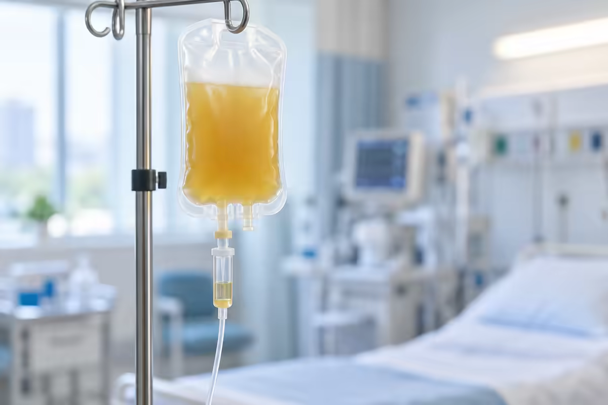 Túi chế phẩm tiểu cầu đang được truyền trong bệnh viện