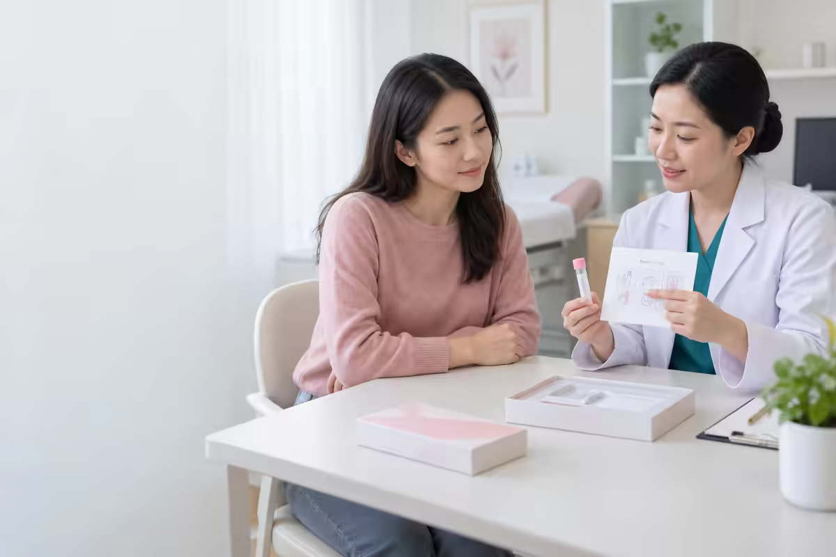 Chuyên viên hướng dẫn phụ nữ sử dụng bộ lấy mẫu HPV tại nhà