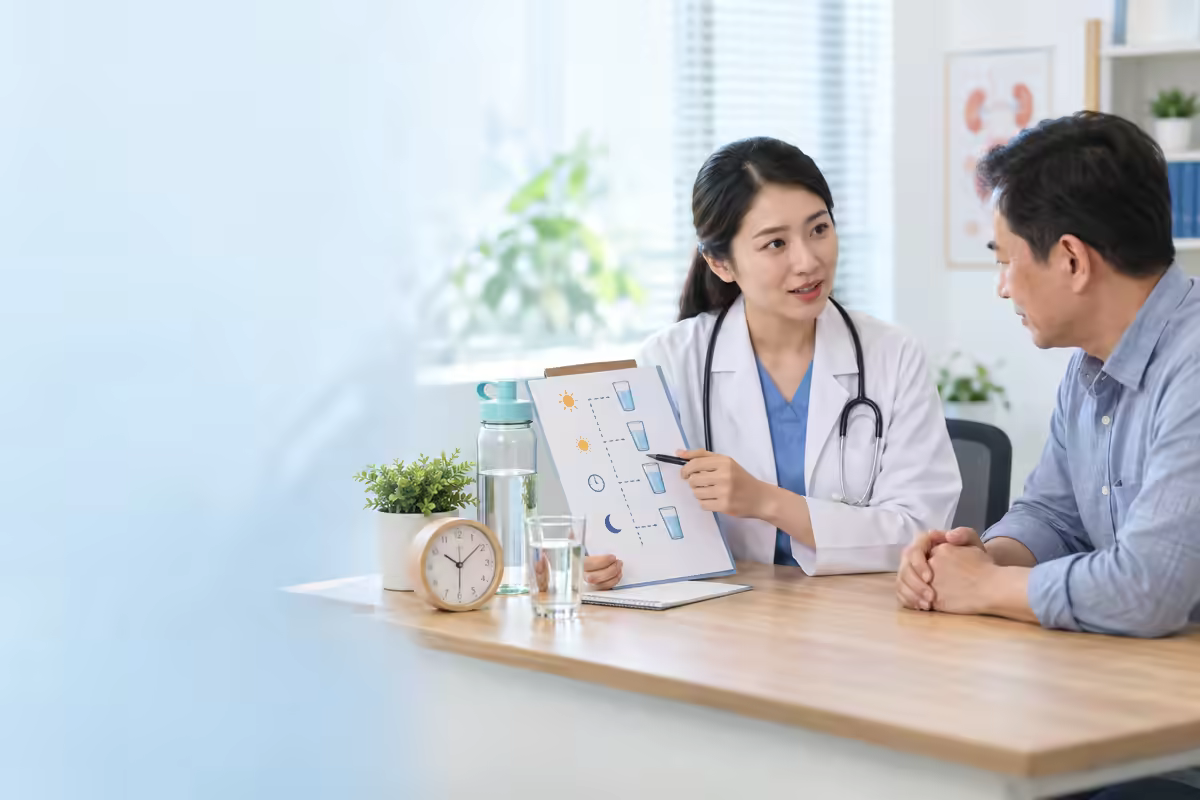 Bác sĩ hướng dẫn uống nước hợp lý và theo dõi tiểu nhiều