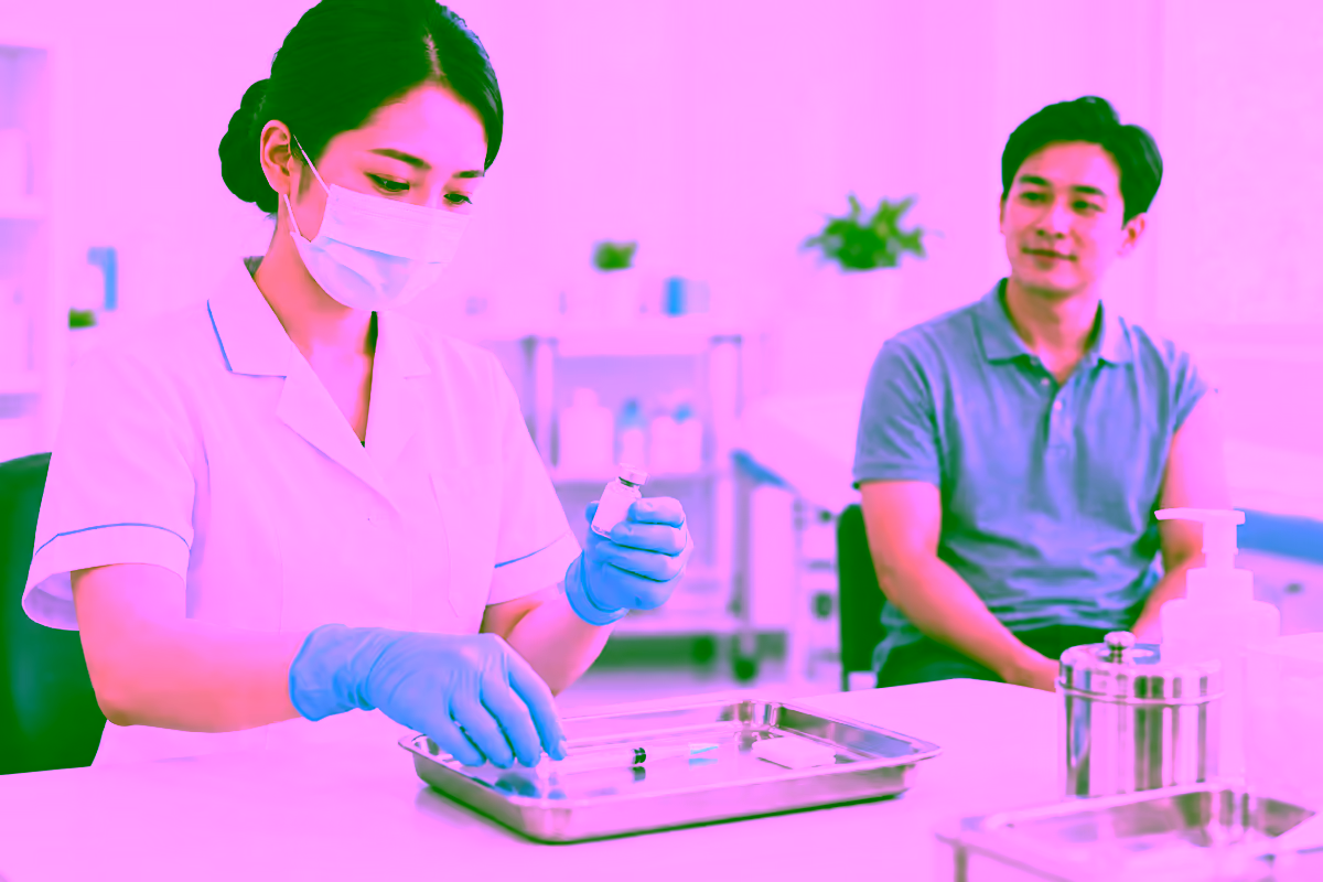 Nhân viên y tế chuẩn bị tiêm vắc xin não mô cầu