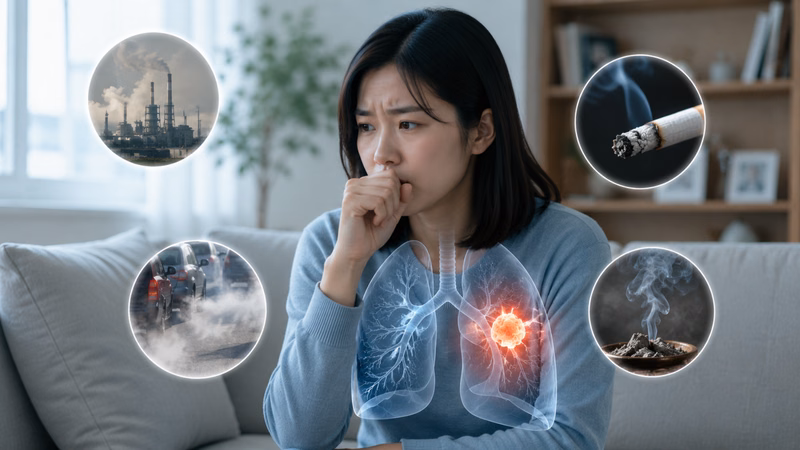 Hình ảnh minh họa khói thuốc thụ động và bụi mịn môi trường là yếu tố nguy cơ gây ung thư phổi ở người không hút thuốc