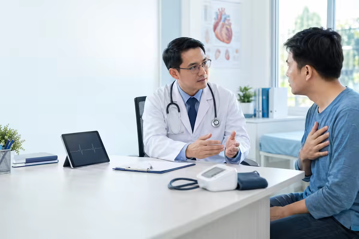 Người bệnh trao đổi với bác sĩ tim mạch khi có dấu hiệu bất thường ở ngực