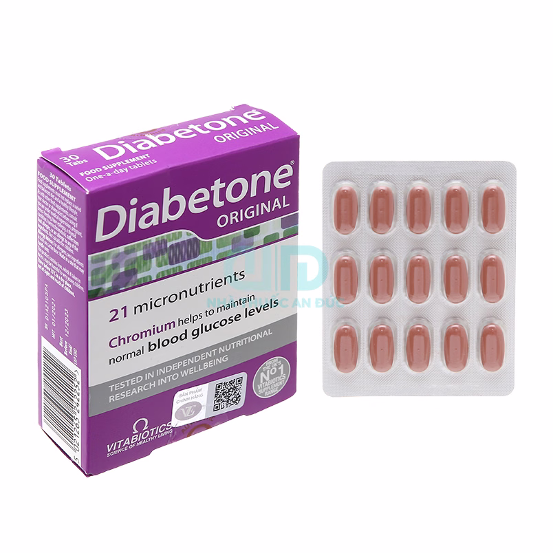 Hộp và vỉ viên uống Diabetone Original 30 viên
