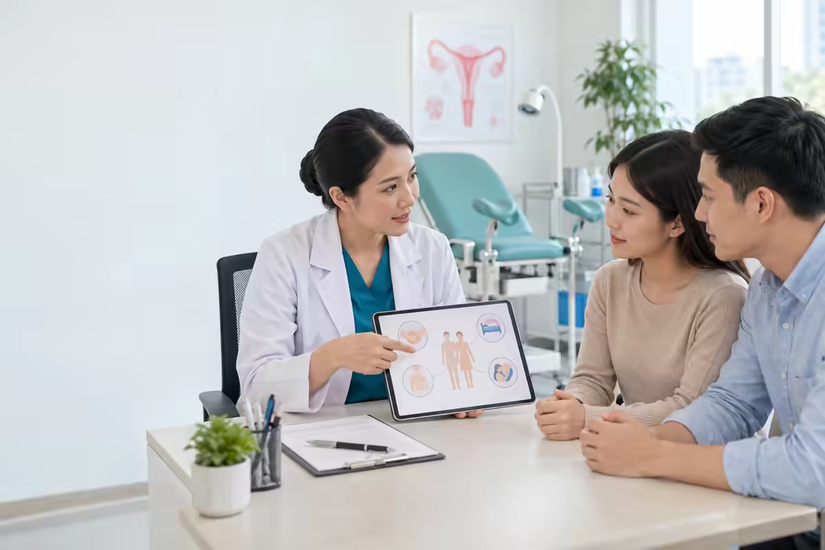 Người phụ nữ trao đổi với bác sĩ về virus HPV và đường lây truyền
