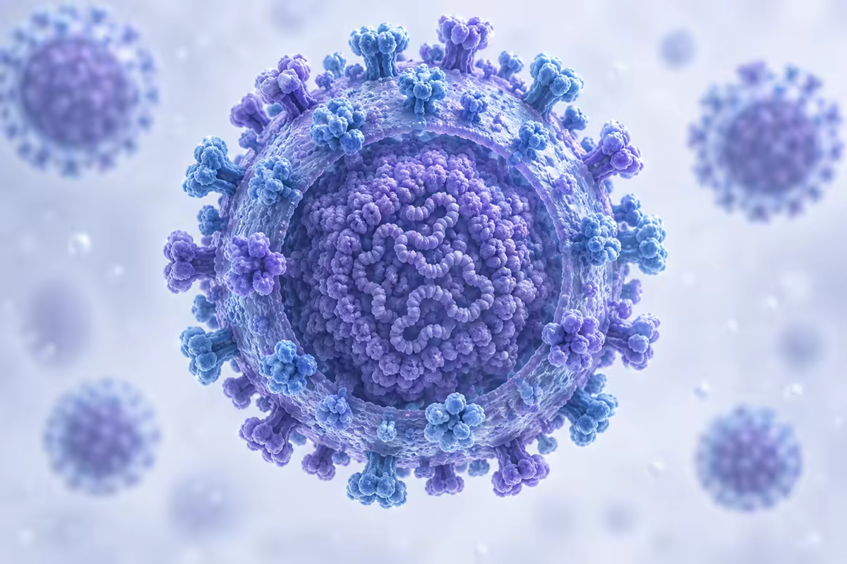 Minh họa hạt virus thủy đậu với các gai protein