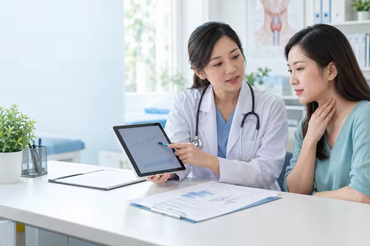 Bác sĩ giải thích kết quả xét nghiệm tuyến giáp cho người bệnh
