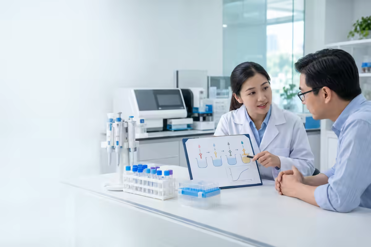 Nhân viên phòng xét nghiệm tư vấn xét nghiệm giun sán bằng ELISA