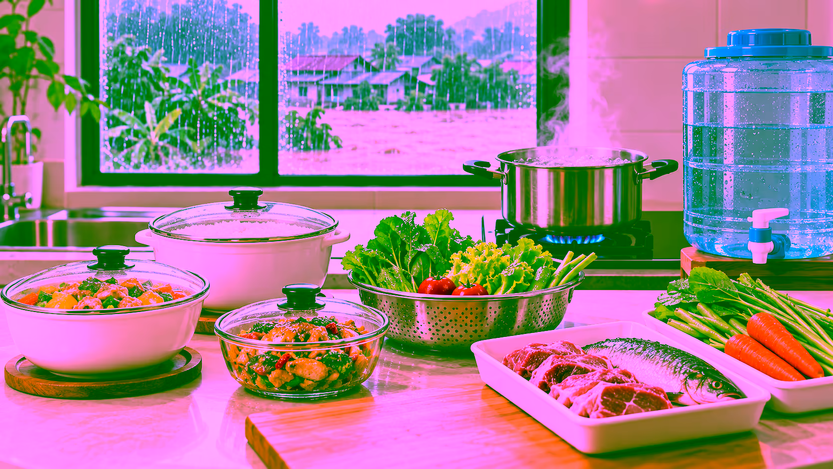Minh hoạ ăn uống an toàn trong mùa mưa lũ