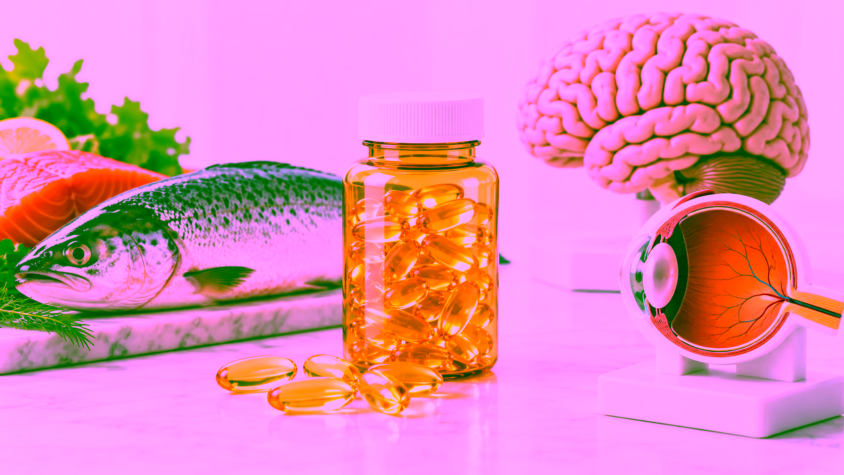 Minh hoạ dầu cá Omega-3 và mắt não