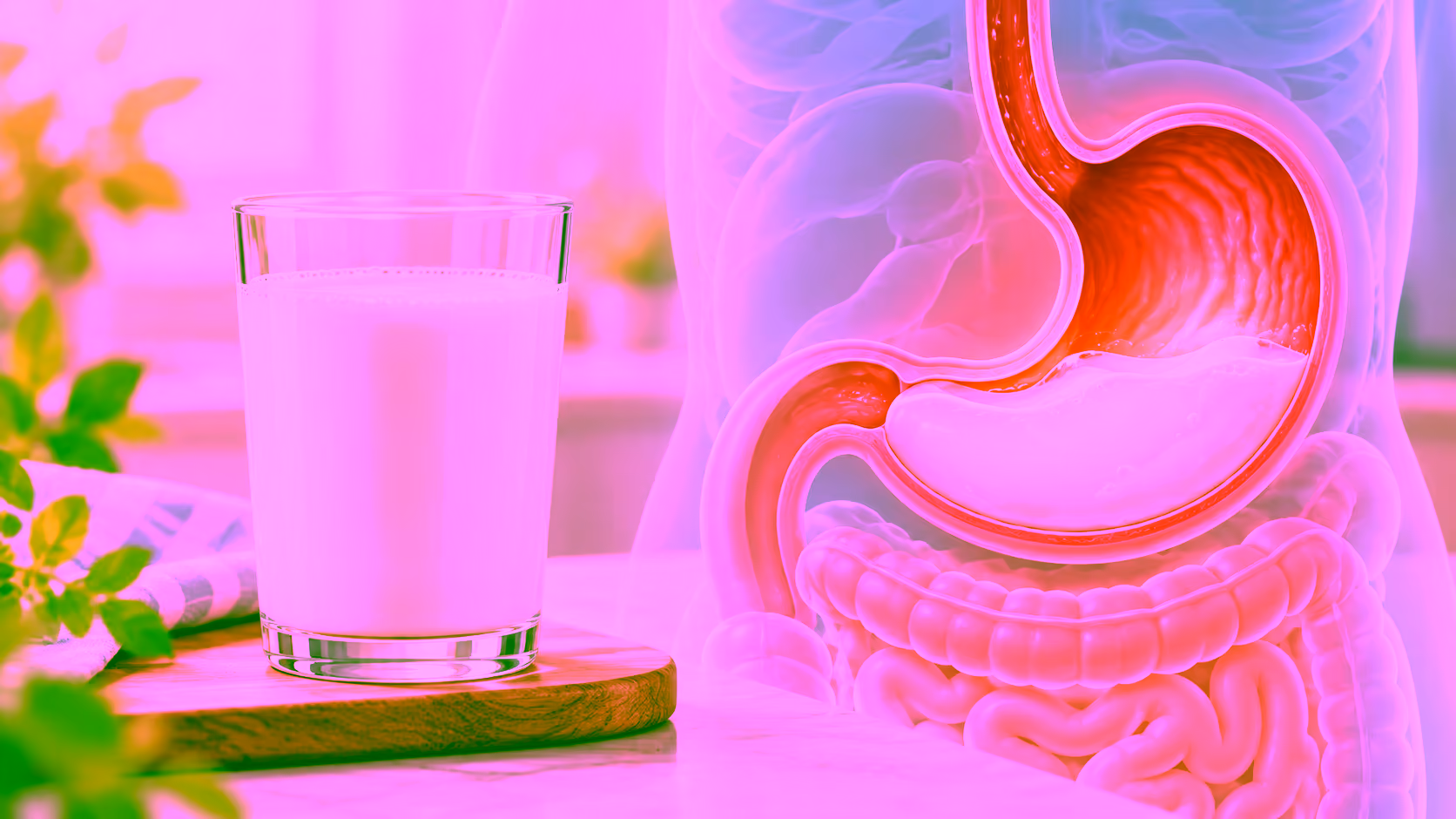 Minh hoạ đau dạ dày và uống sữa
