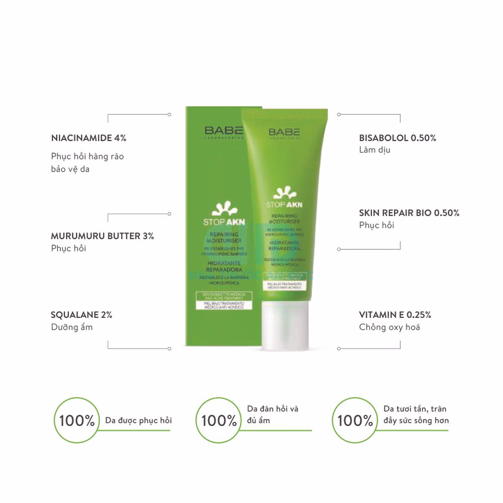 Kem dưỡng phục hồi ngừa mụn BABE Stop AKN Repairing Moisturiser - Hình 1