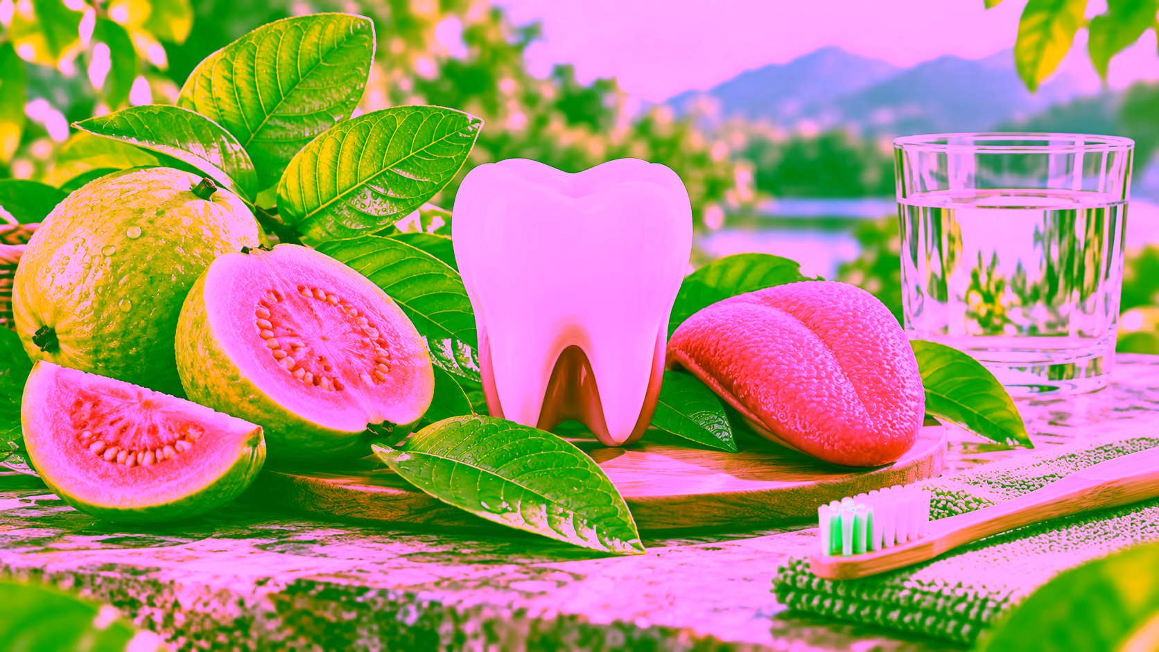 Minh hoạ lá ổi và chăm sóc răng miệng