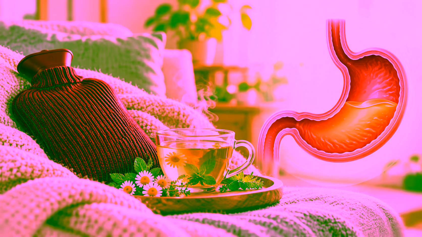 Minh hoạ cách làm dịu đau dạ dày tại nhà