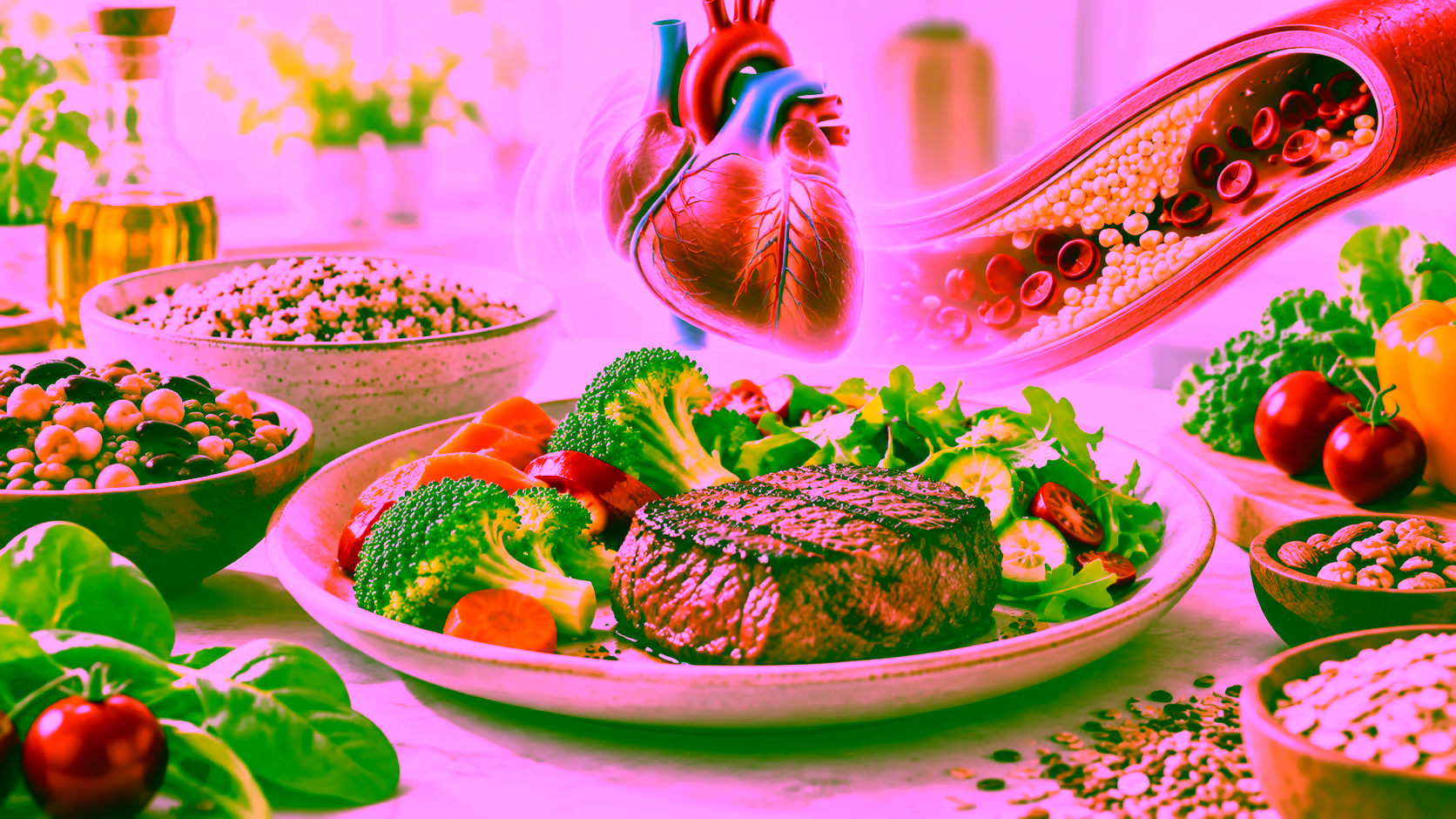 Minh hoạ thịt bò và chế độ ăn khi mỡ máu cao