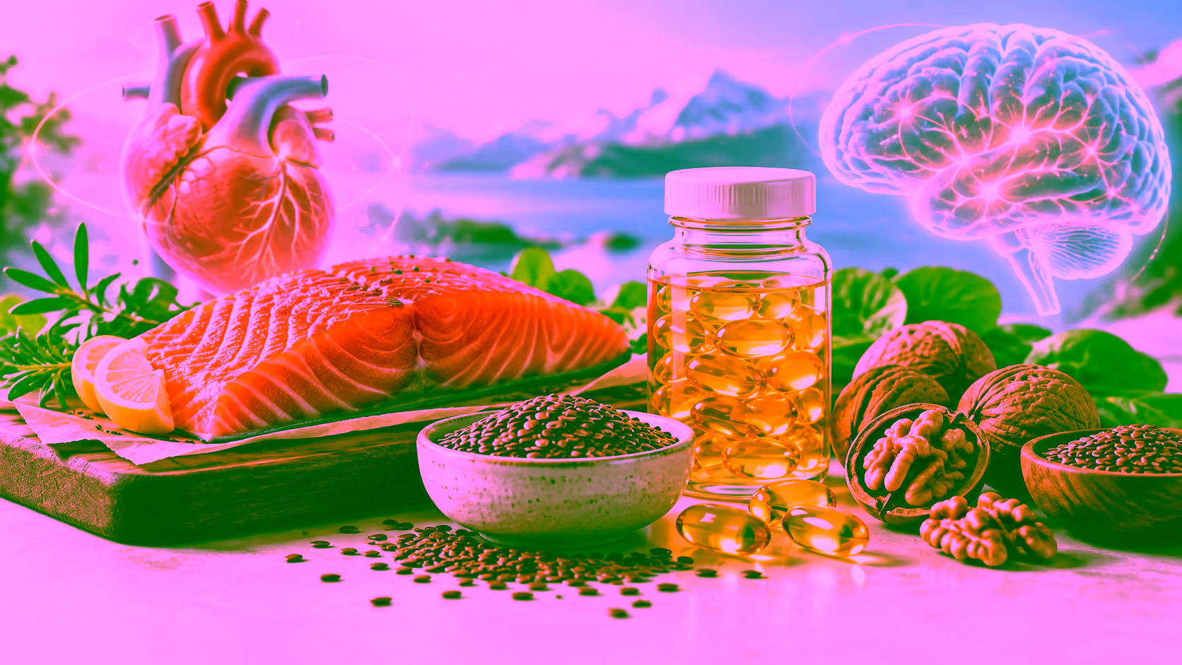 Minh hoạ omega-3 từ cá và hạt