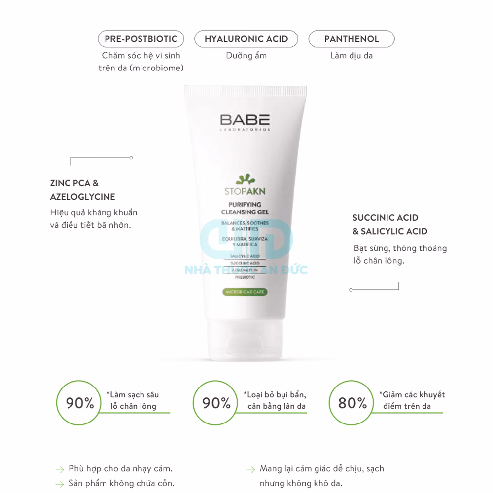 Sữa rửa mặt kiềm dầu ngừa mụn BABE Stop AKN Cleansing Gel - Hình 1