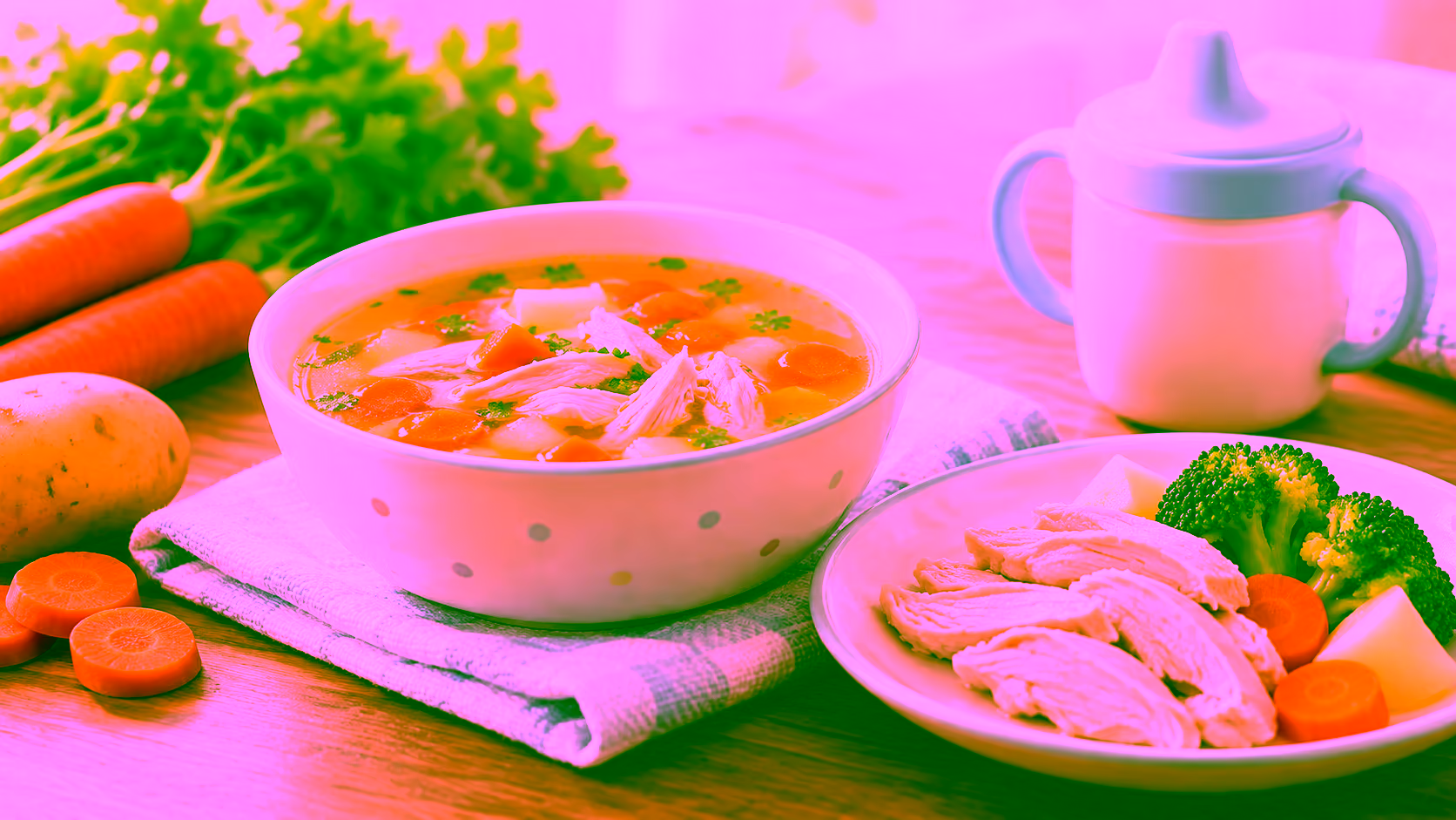 Minh hoạ trẻ bị ho ăn thịt gà