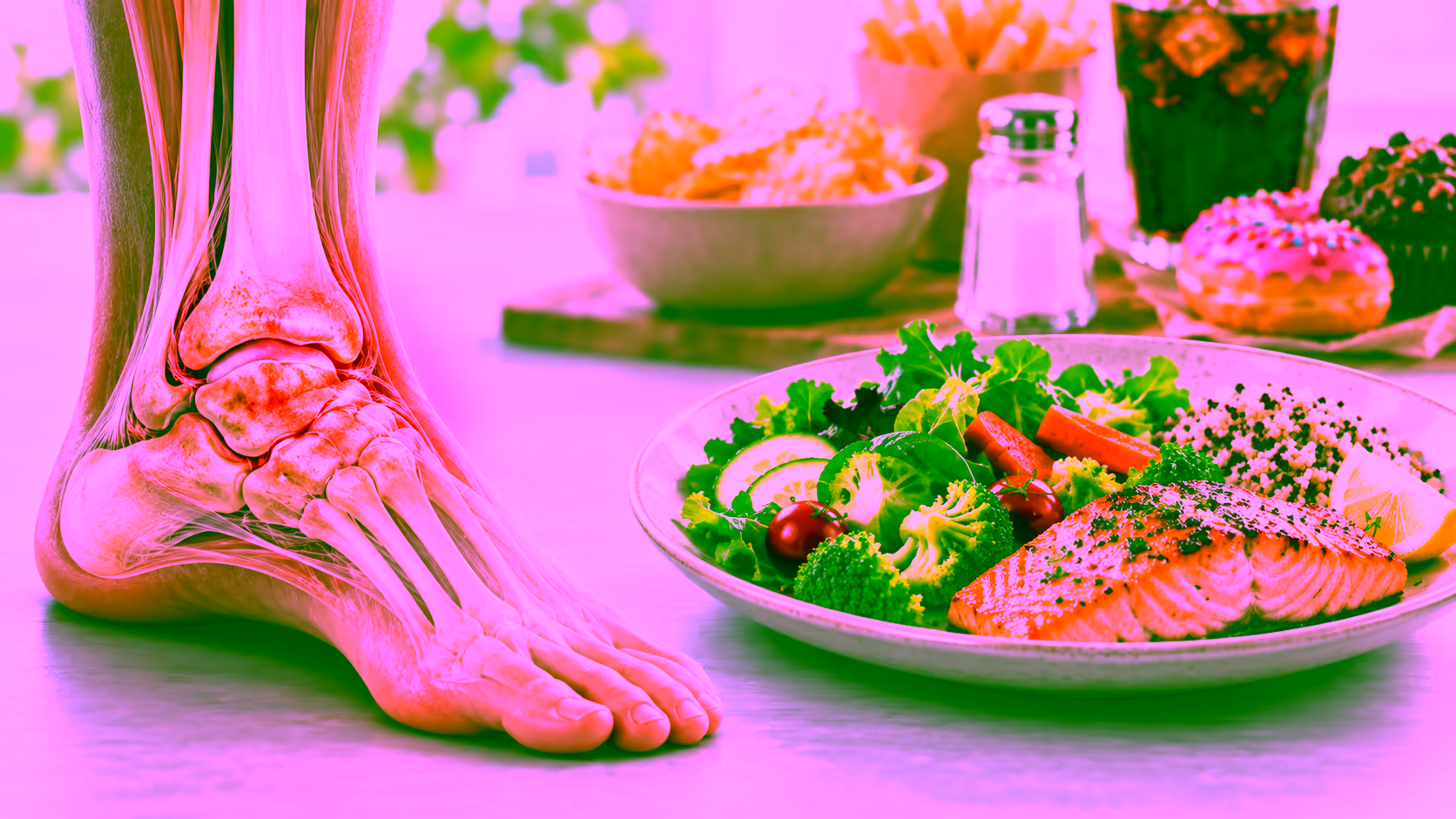 Minh hoạ viêm khớp cổ chân và chế độ ăn