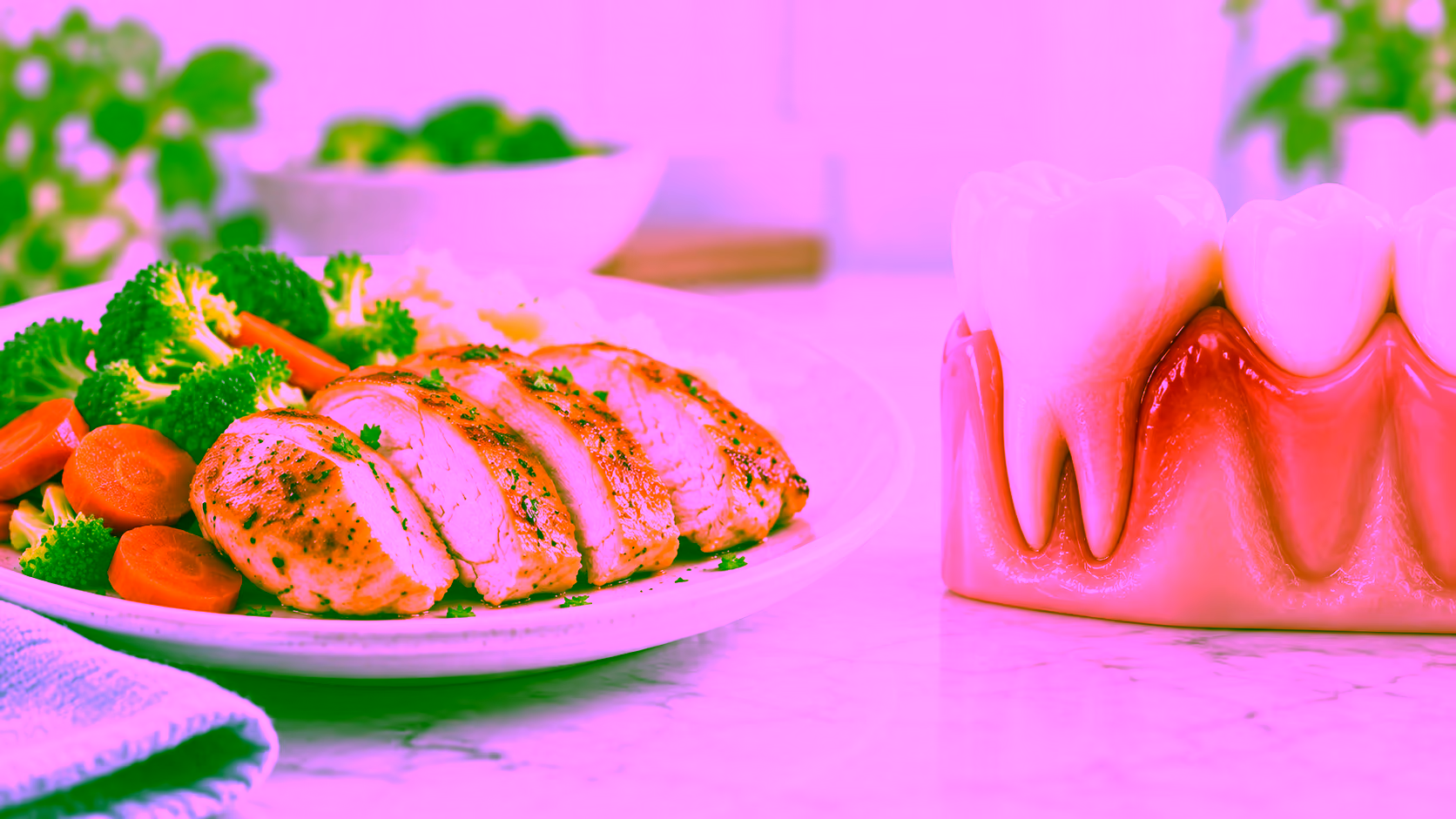 Minh hoạ viêm lợi và thịt gà