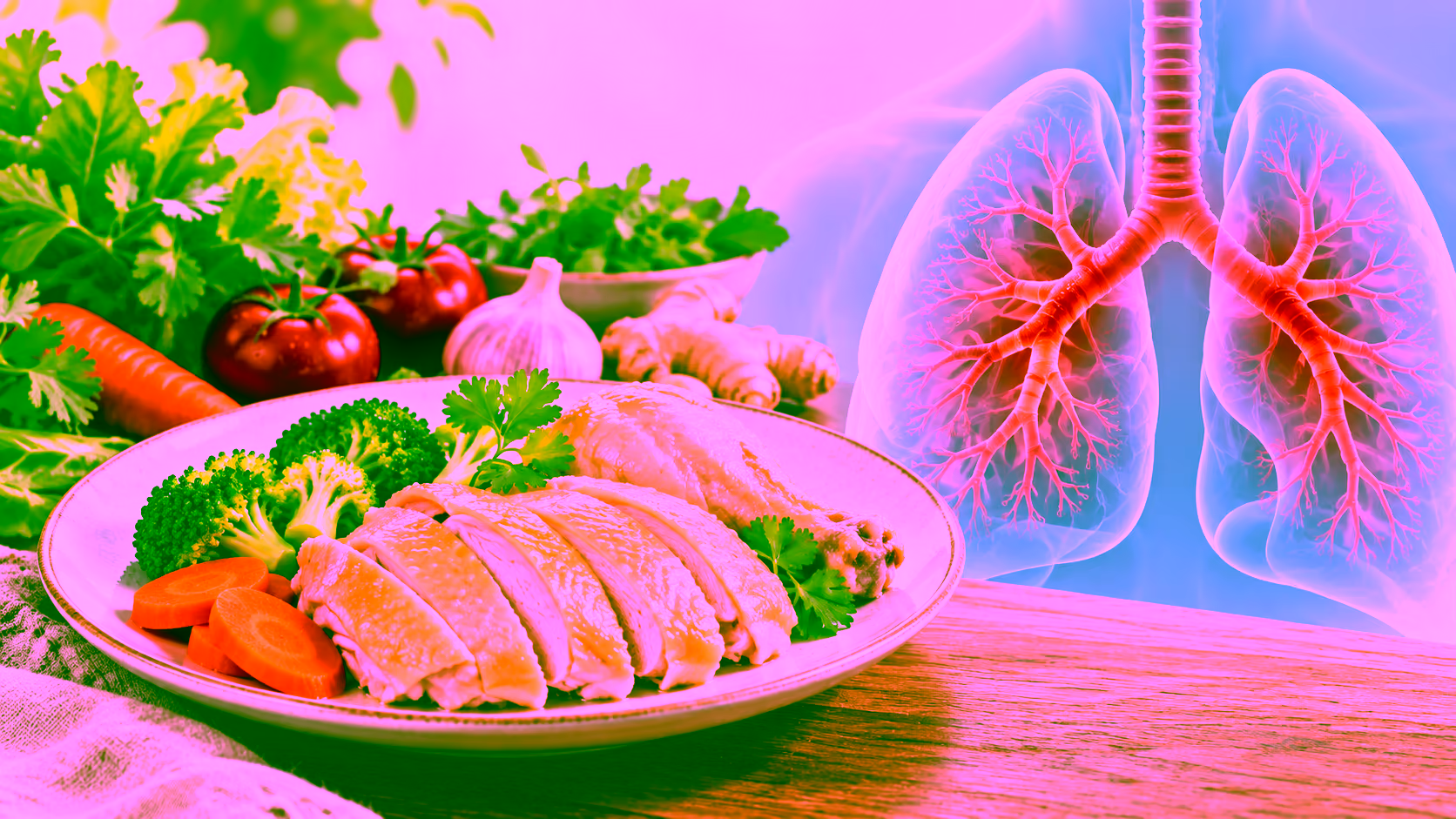 Minh hoạ thịt gà và viêm phế quản