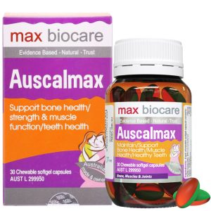 Auscalmax – Viên Nhai Bổ Sung Canxi, Vitamin D3, K2 Hỗ Trợ Phát Triển Chiều Cao & Ngăn Ngừa Loãng Xương (Hộp 30 viên – Úc)