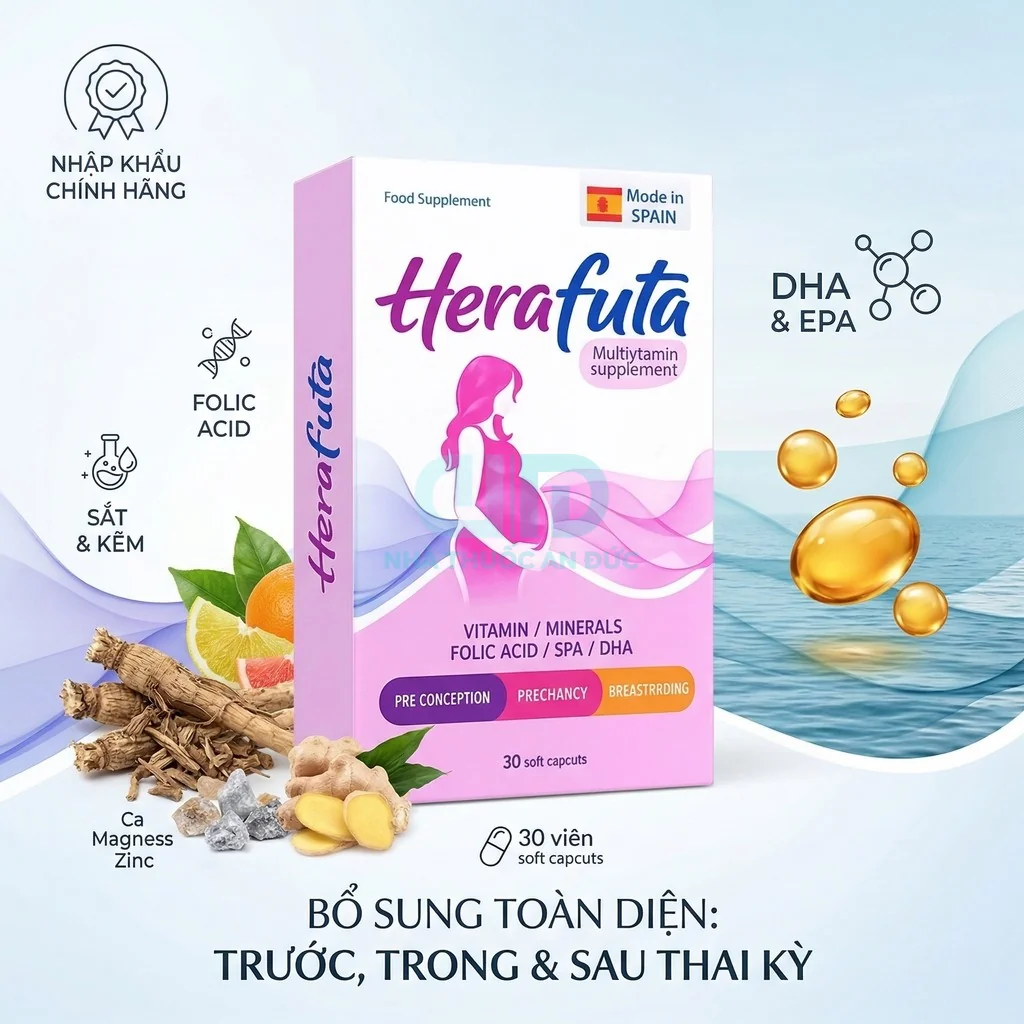 Viên Uống Bổ Bầu Herafuta Tây Ban Nha - Cung Cấp DHA, Vitamin, Hỗ Trợ Giảm Nghén (Hộp 30 Viên)