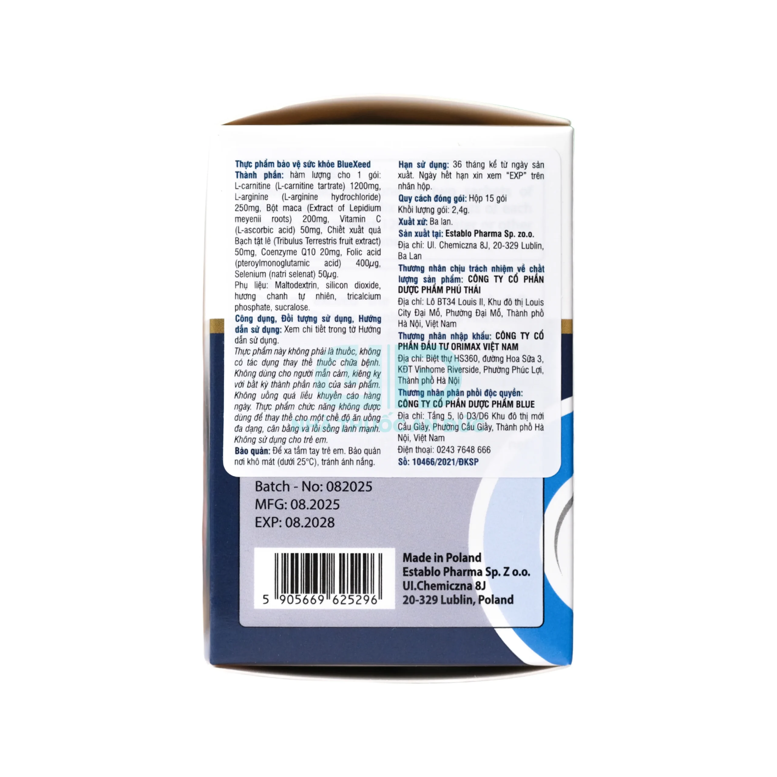 Thông tin chi tiết trên vỏ hộp Bluexeed
