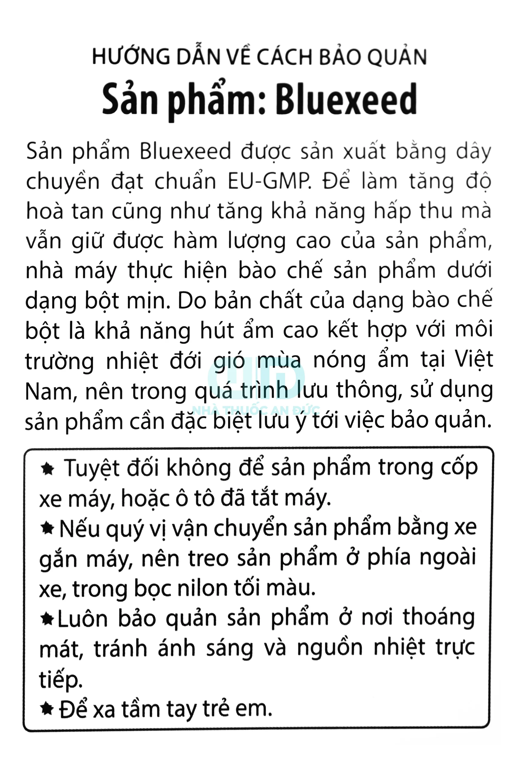Hướng dẫn bảo quản sản phẩm Bluexeed