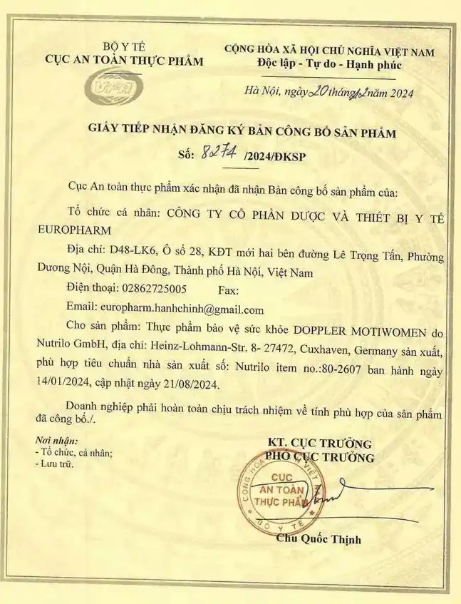 Xem giấy công bố sản phẩm