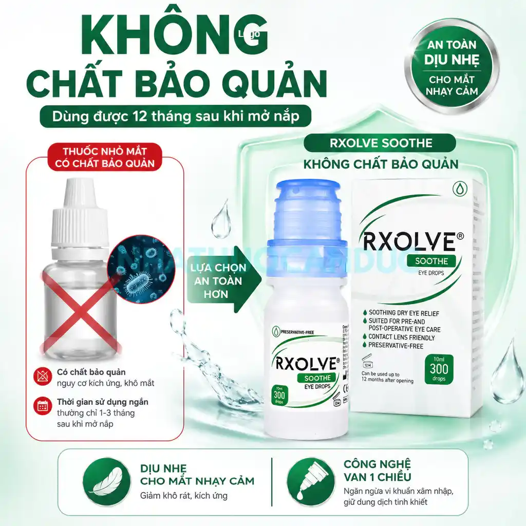 So sánh Rxolve Soothe không chất bảo quản với thuốc nhỏ mắt thông thường