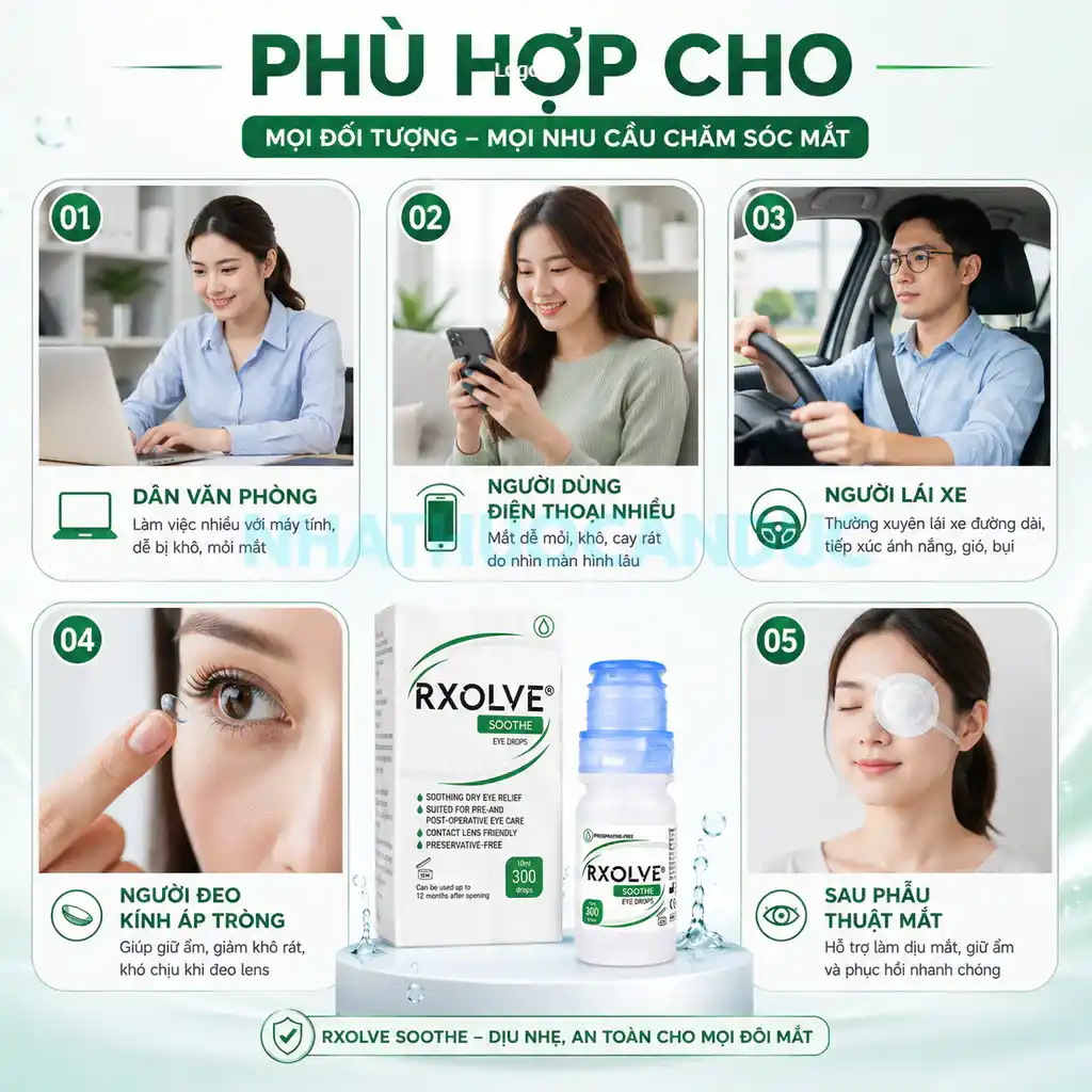 Đối tượng phù hợp sử dụng nước mắt nhân tạo Rxolve Soothe