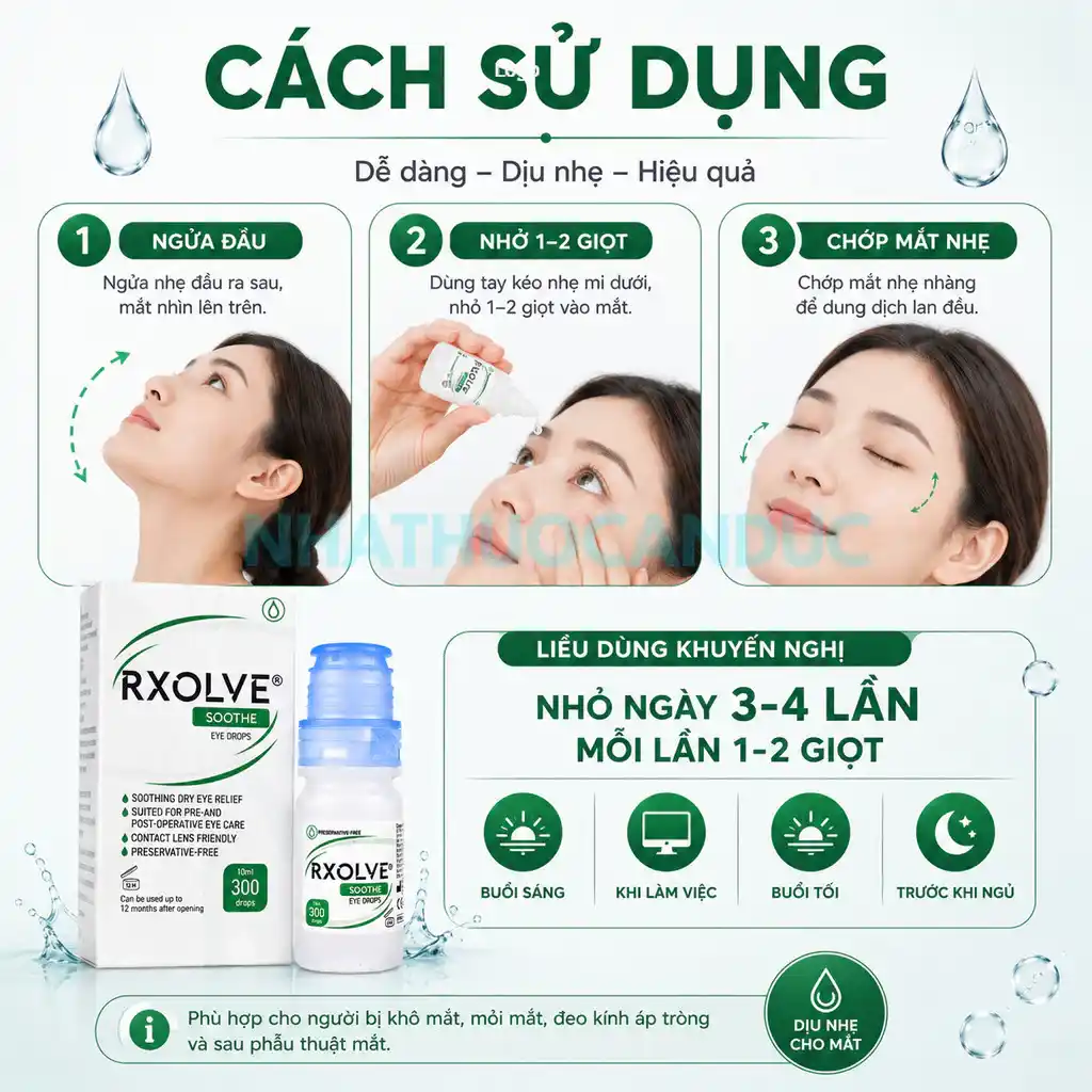 Hướng dẫn cách sử dụng nước mắt nhân tạo Rxolve Soothe
