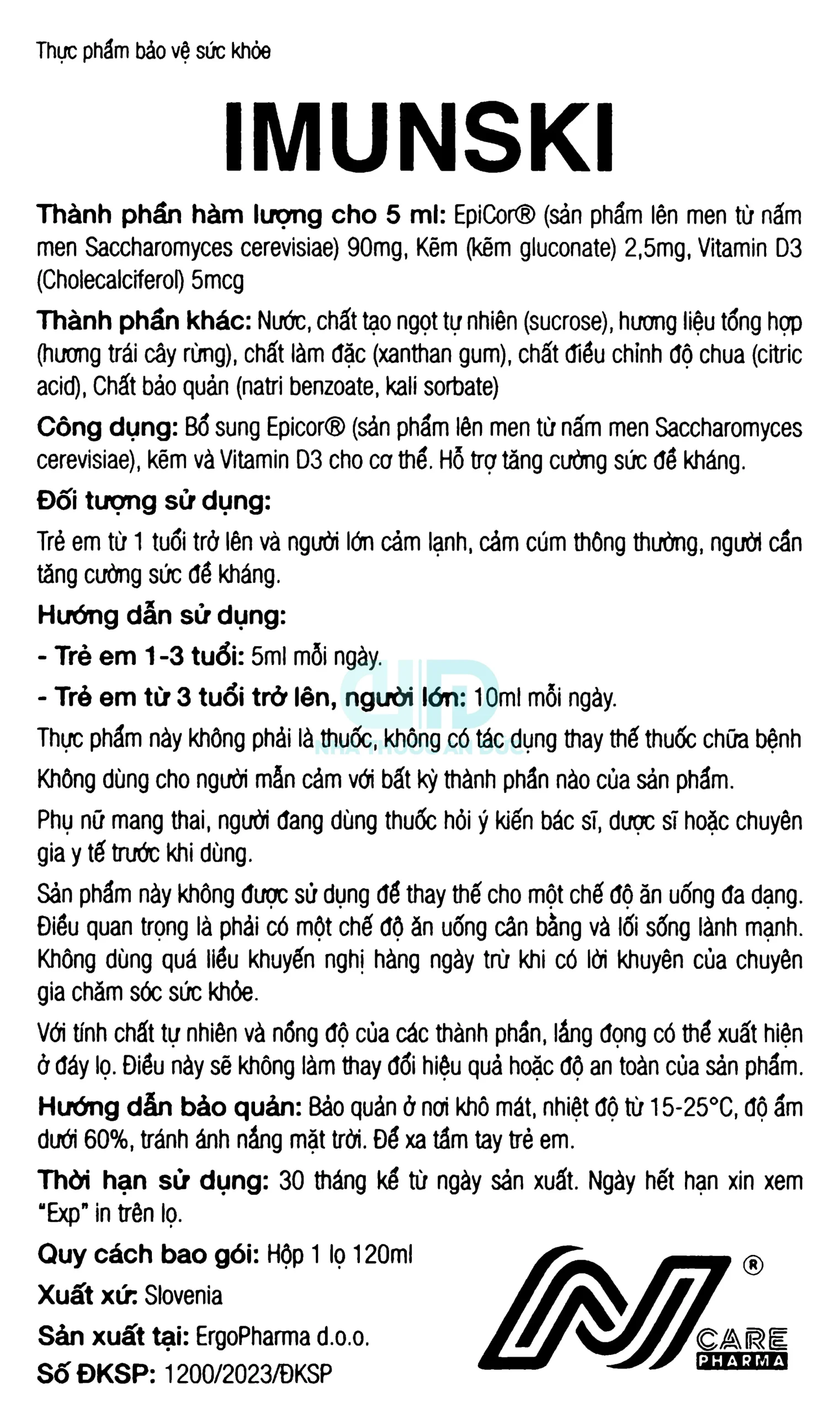 Thông tin hướng dẫn sử dụng Imunski