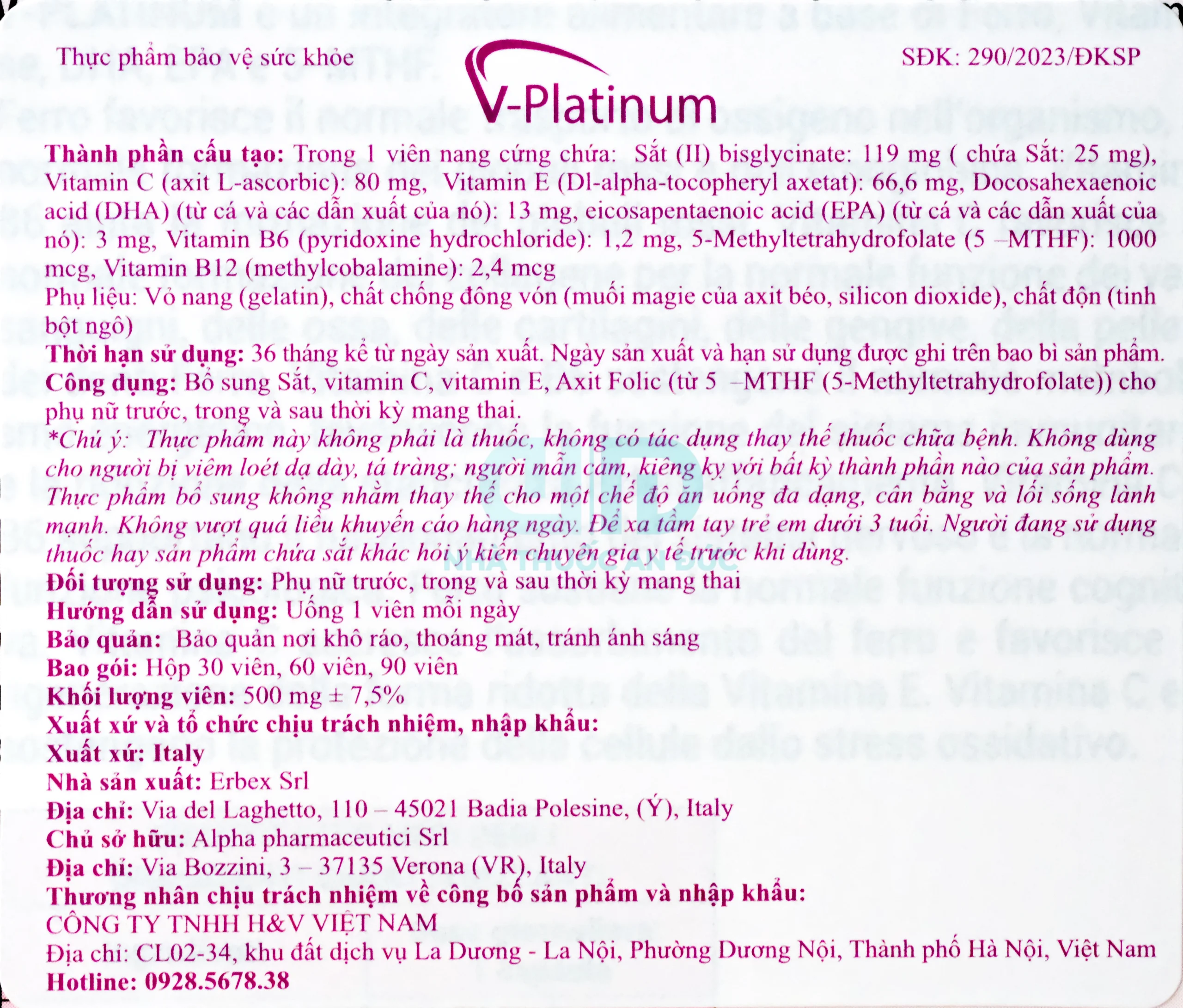 Nhãn phụ sản phẩm V-Platinum